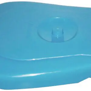A Plastic Bedpan with Lid in blue, featuring a handle for easy use and a secure cover.