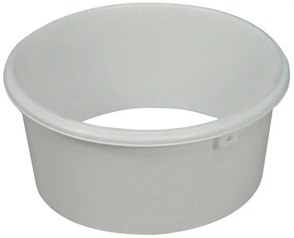 A replacement sleeve for the Solo Skandia Raised Toilet Seat and Frame, featuring a plain, round white plastic design with an open top and smooth sides, shown from a slight angle.