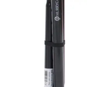 A black and grey Hurricane brand floor bicycle pump standing upright on a white background.