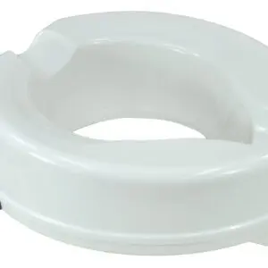 Raised Toilet Seats feature a blue side locking mechanism and are designed to fit over standard toilets for added height.