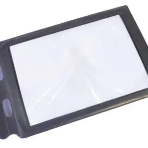 The Sheet Magnifier is a rectangular handheld magnifying sheet with a black frame for enlarging text or images, shown on a white background.