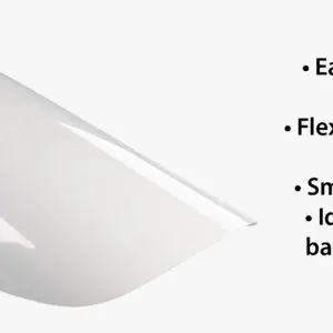 The Sock Aid, featuring a white flexible gutter and cloth strap, is displayed alongside its feature list—designed to help users easily put on socks.