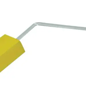 The Long-Handled Bath Sponge features a yellow rectangular sponge attached to a bent metal handle with a white grip.