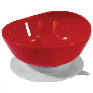 The Large Scoop Bowl features a red, asymmetrical design set on a white, circular base with a small tab extending outwards.
