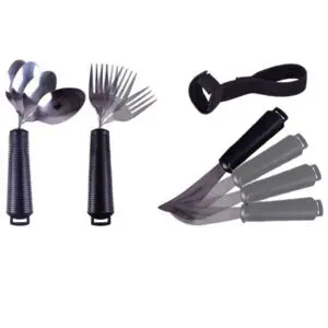 The Bendable Cutlery Set (6 piece), featuring black-handled utensils, is displayed on a white background.