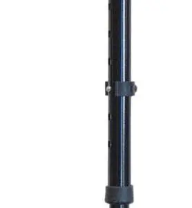 A Palm Grip Ergonomic Handled Walking Stick for the right hand, in black, featuring an adjustable height, contoured handle, and rubber tip, is standing upright against a white background.