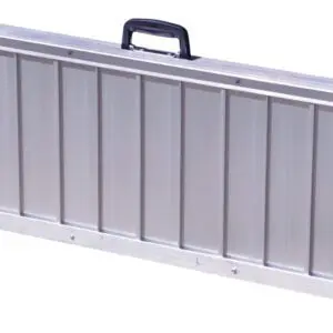 The Lightweight Suitcase Ramp -1520 mm (5 ft) is a folded silver aluminium ramp with a top black handle and end locking pin, designed for easy transport and storage.
