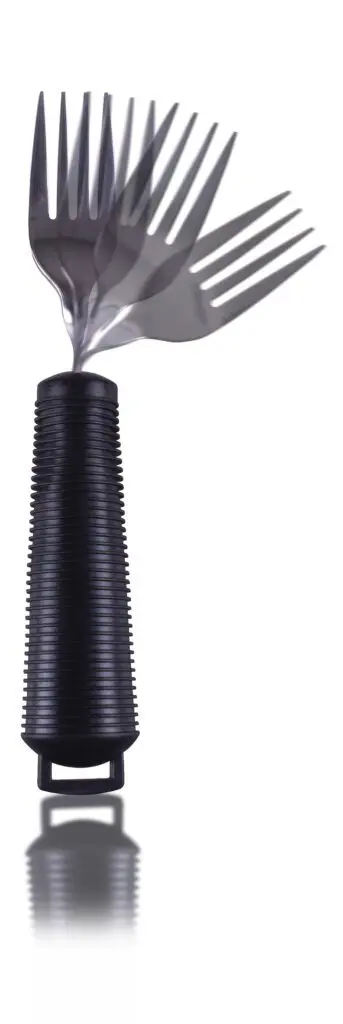 A Bendable Cutlery Set (6 piece) displayed with one utensil in focus and a blurred motion trail of another, set against a white background with a reflection below.