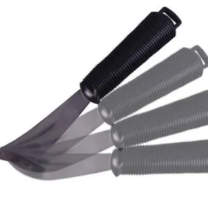 The Bendable Cutlery Set (6 piece) features a black-handled knife displayed in four positions, demonstrating its swinging or chopping motion.