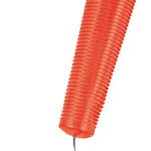 A fork from the Bendable Cutlery Set (6 piece) - Red, featuring a metal head, a red ribbed handle, and a black adjustable strap attached to the handle’s end.