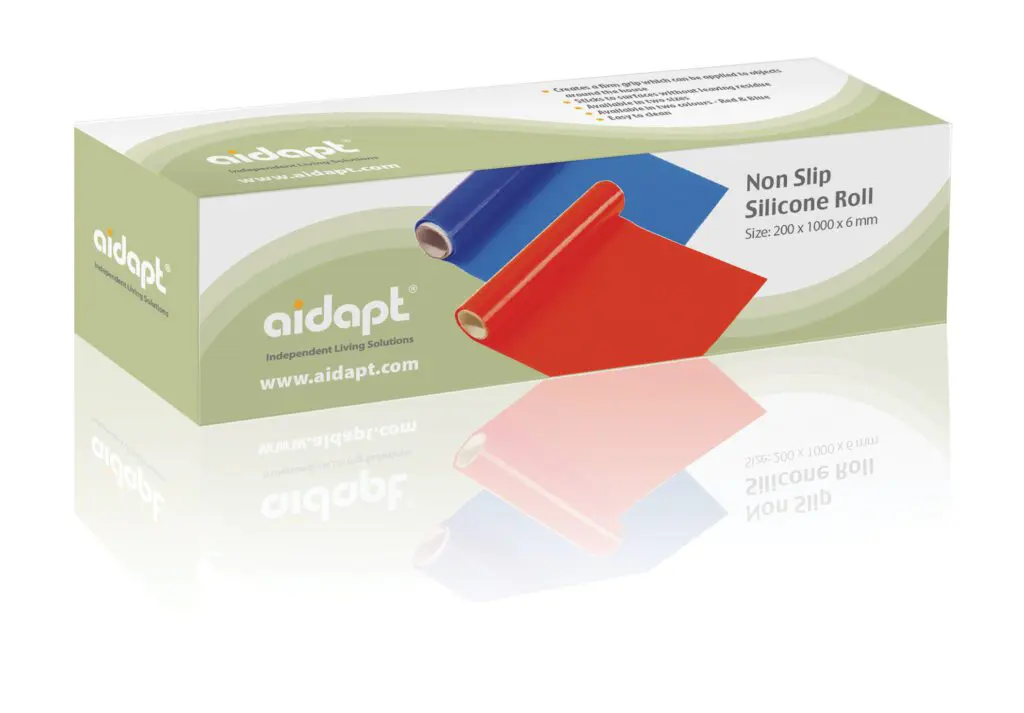 A box labelled "Non-Slip Silicone Roll" displays blue and red rolls; each roll measures 200 x 1000 x 6 mm.