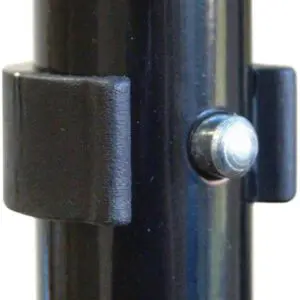 Close-up of the Palm Grip Ergonomic Handled Walking Stick - Left Hand, showing a black metal pole with a silver adjustment pin and hole for height modification or section connection.