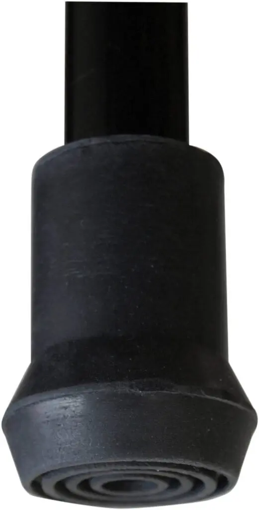 The Palm Grip Ergonomic Handled Walking Stick - Left Hand features a black rubber ferrule on its metal pole, with a ribbed base for added grip and floor protection.