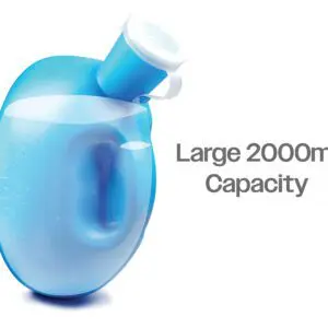 A blue Portable Male Urinal with Funnel Attachment, featuring measurement markings, a white cap, and "Large 2000ml Capacity" printed in grey text.