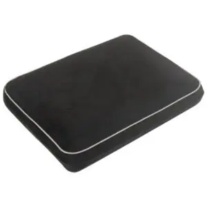 The Memory Foam Contour Travel Pillow is rectangular, black with white piping round the edges, and is displayed on a plain white background.