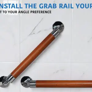 Three Modern Grab Rail 400mm units are mounted at different angles on a white tiled wall, showcasing customisable installation. Text above reads, "Install the grab rail your way.”.