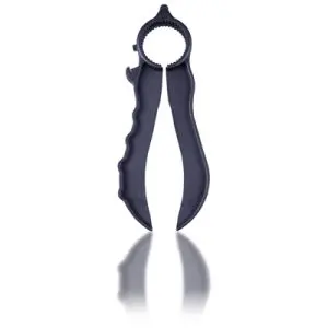 Plastic Multi Opener standing upright on a white reflective surface.