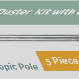 Box labelled “5 piece Professional Duster Kit With Extendable Telescopic Pole” displaying the extendable pole along with four duster attachments.