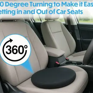 The SWIVEL SEAT CUSHION WITH COOLING GEL LAYER, seen on the driver’s seat, makes getting in and out of car seats easier with its black 360-degree swivel design and added comfort from the cooling gel layer.