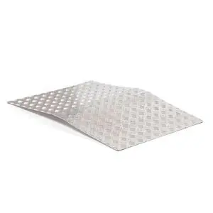 A flat, rectangular metal sheet with a raised diamond pattern, slightly lifted at one corner, on a white background.