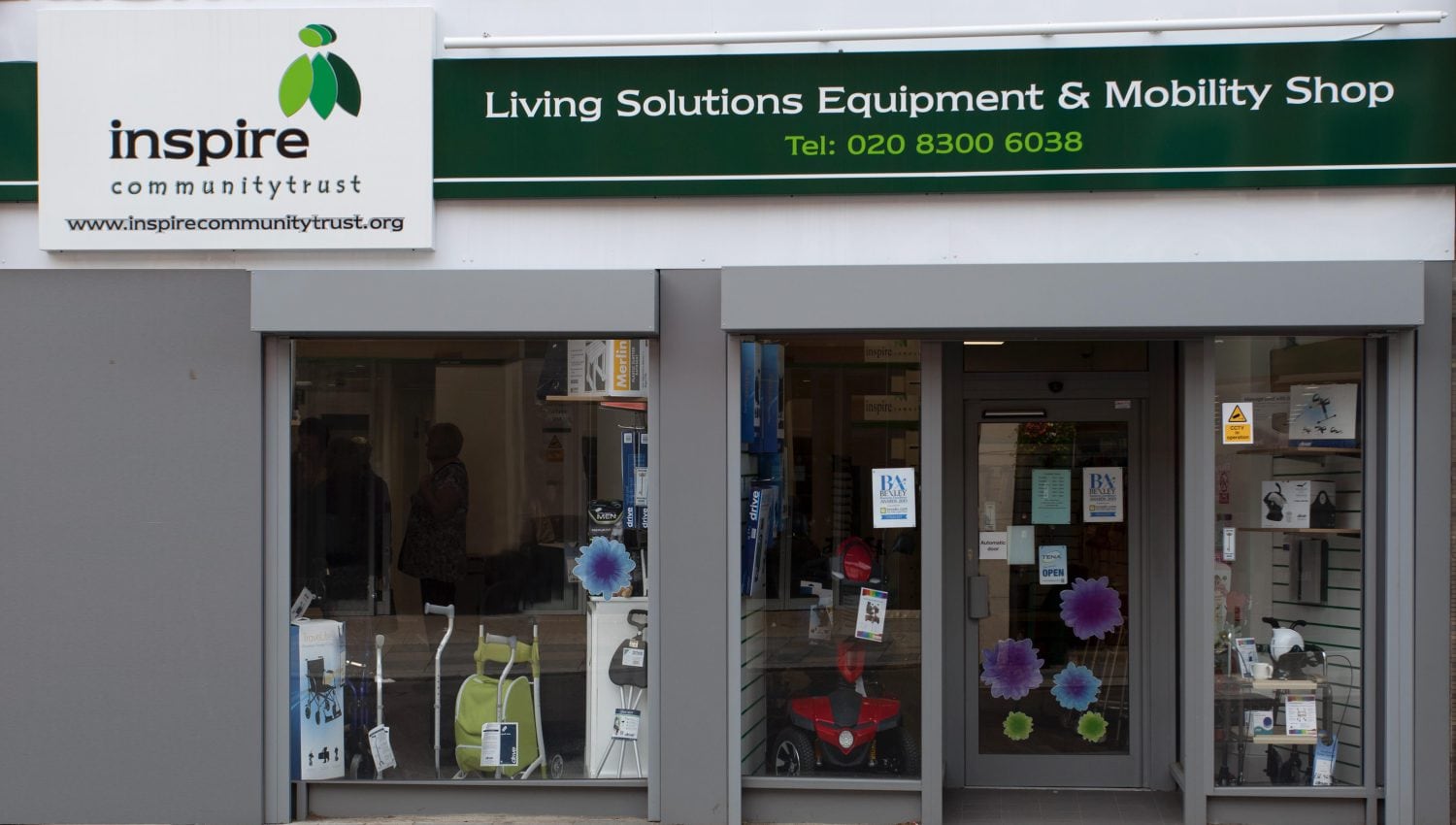 The Inspire Living Solutions Community Equipment & Mobility shop front.