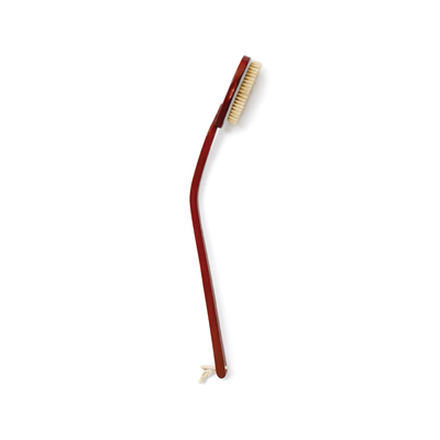 The Long-Handled Wooden Bath Brush features light bristles, a wooden handle with a small rope loop at the end, and is displayed against a white background.