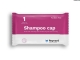 A packet labelled "SHAMPOO CAP" features instructions, branding, and product information in mostly pink and white packaging.