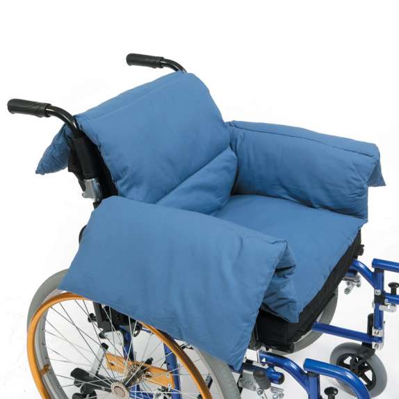 The Pillow Back Cushion T Shaped - Blue features padded blue cushions on the seat, backrest, and armrests, offering extra comfort and support.