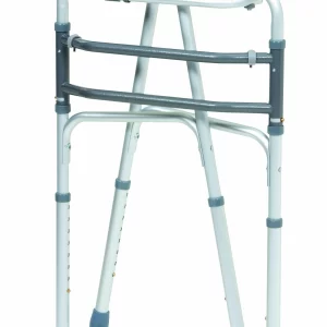 Introducing the Walking Walker: a lightweight, foldable metal mobility aid featuring rubber grips and adjustable legs for enhanced support.