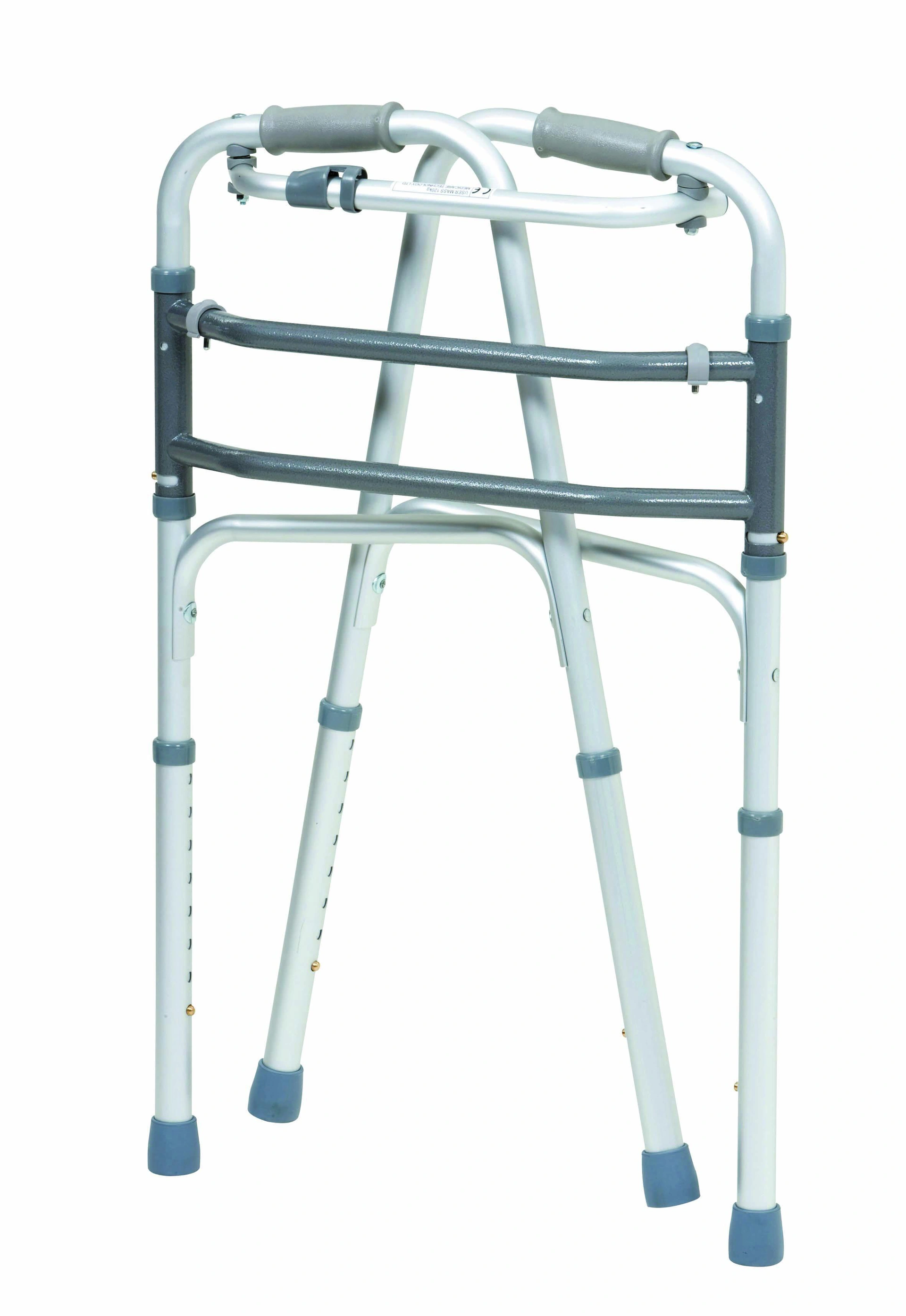 Introducing the Walking Walker: a lightweight, foldable metal mobility aid featuring rubber grips and adjustable legs for enhanced support.