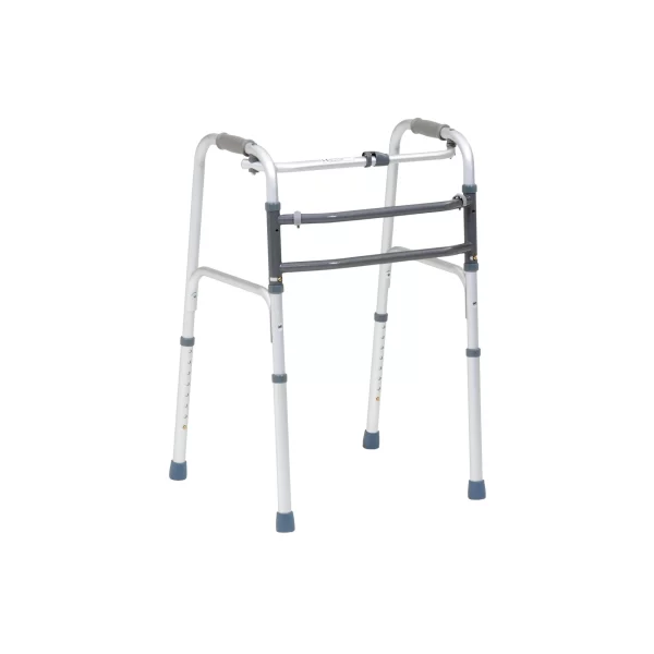 The Walking Zimmer frame, a metal folding mobility aid with grey rubber hand grips and feet, is displayed against a plain white background.