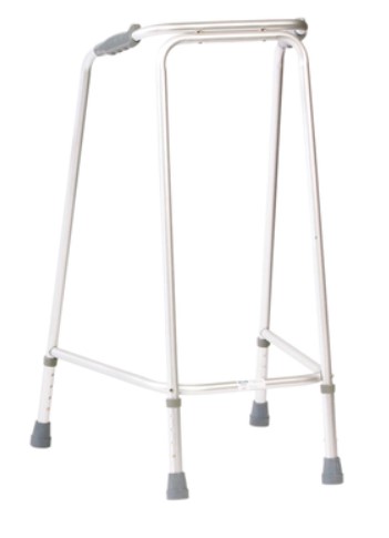 The Domestic Walking Frame features four rubber-tipped legs and two hand grips, providing support and stability.