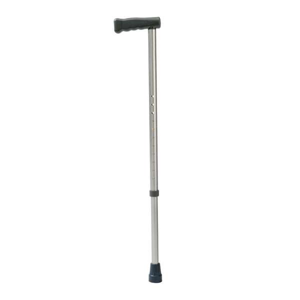 Aluminium Walking Stick with a black handle and rubber tip, standing upright against a plain white background.